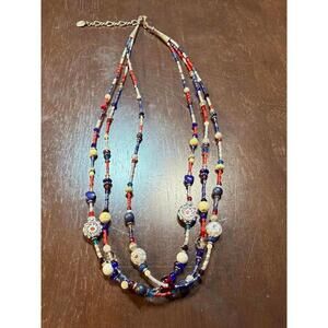 Handcrafted Multi-Strand Agate Lapis Sunstone Beaded Necklace